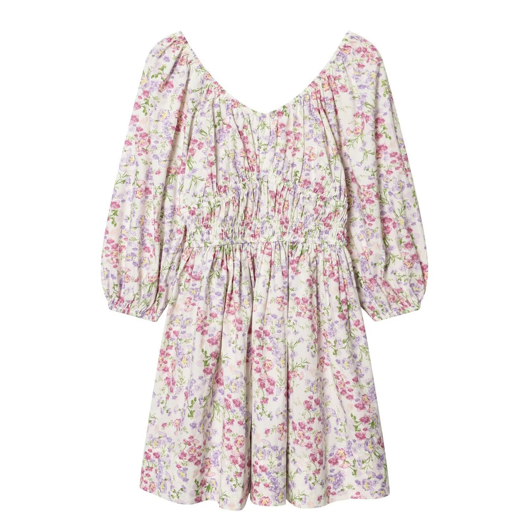 Damen Sommerkleid mit voluminösen Puffärmeln und elastischer Taillierung Drune