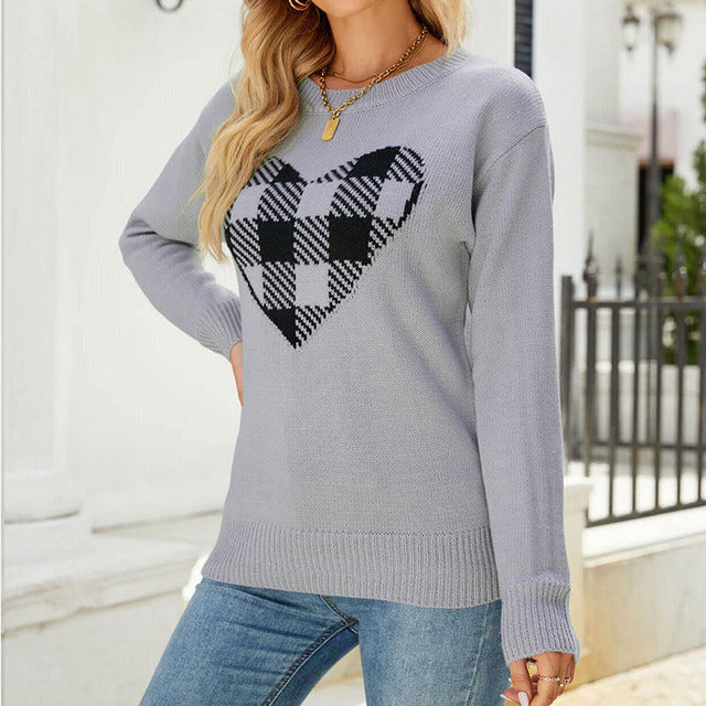 Drune | Herz Strickpullover mit Karos Acryl Stilvoll, Bequem