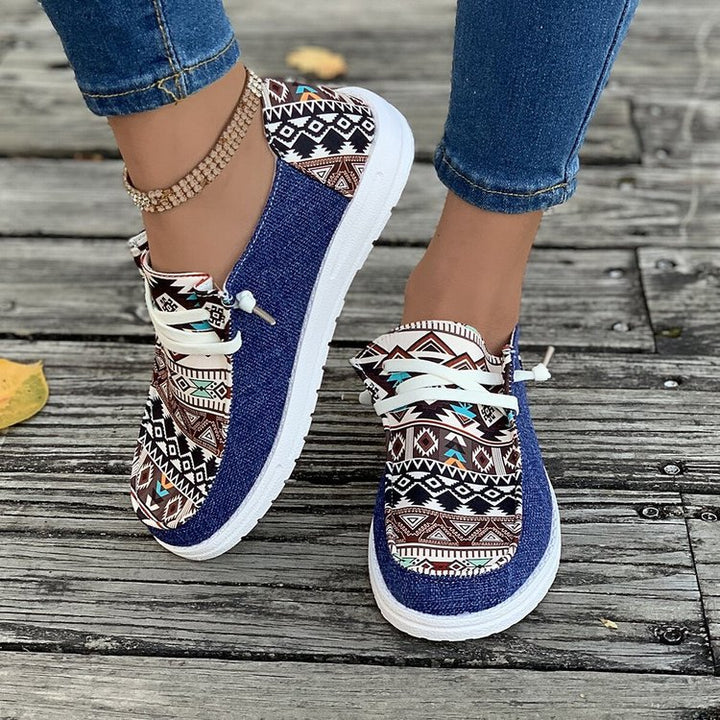 Damen nan leichte Espadrille-Sneaker mit Ethno-Print, Bastbesatz und rutschfester Gummisohle Drune