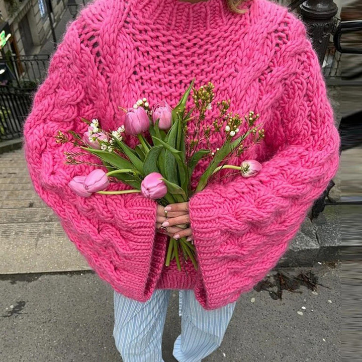 Damen Grobstrickpullover mit übergroßen Ärmeln Drune