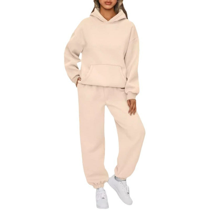 Damen nan Oversize Kapuzenpullover und Fleece Jogginghose Set mit Kängurutasche Drune