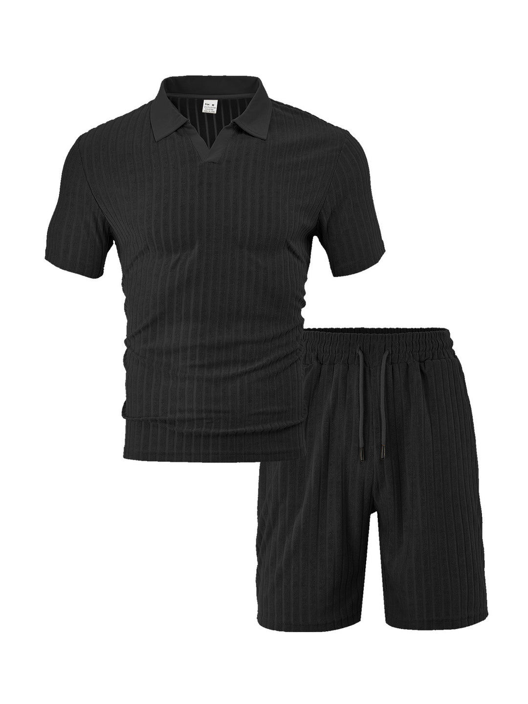 Herren nan Strick-Lounge-Ensemble mit Polokragen V‑Einsatz und Tunnelzug-Bermudas Drune