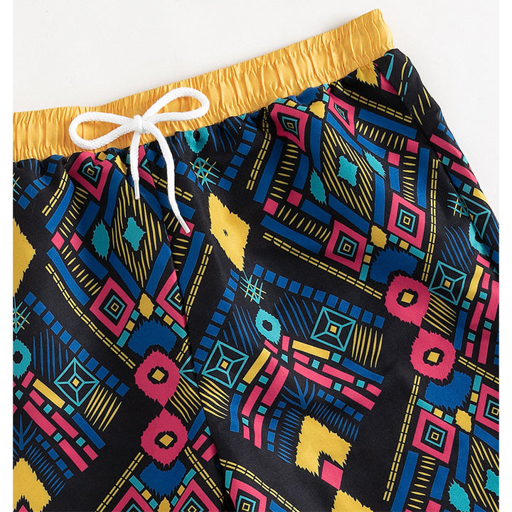 Damen Badeshorts mit elastischem Bund und farbigen geometrischen Mustern Drune