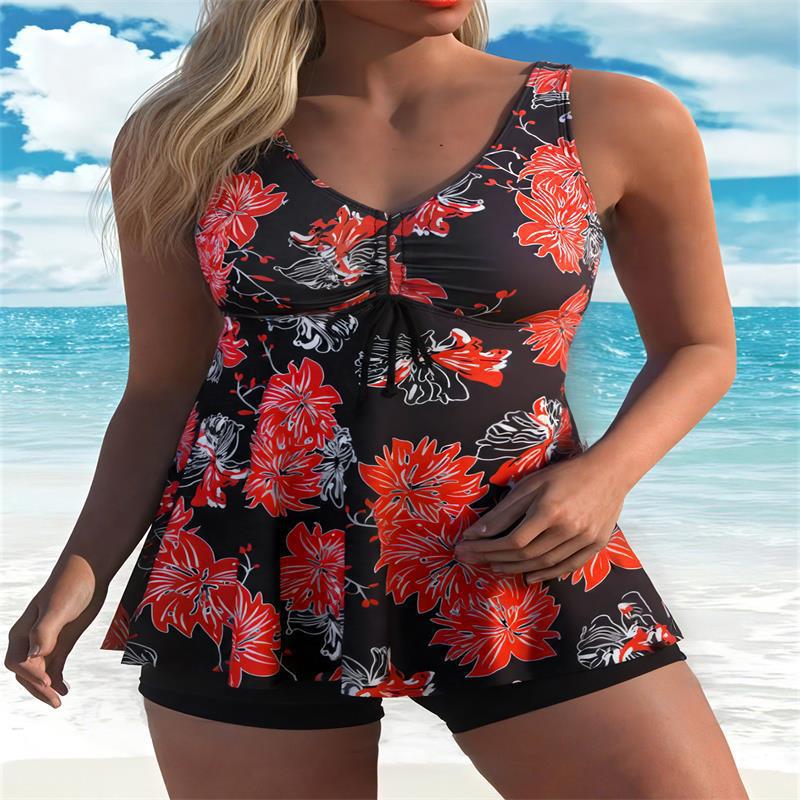 Damen Tankini-Top mit floralem Design und figurumspielendem Schnitt Drune