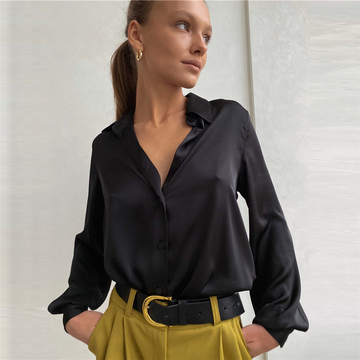 Damen Elegante Seidenbluse mit Knopfleiste Drune