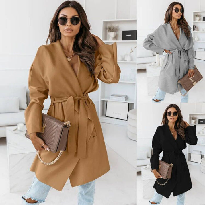 Damen lässiger Oversize-Mantel mit Wickelgürtel Drune