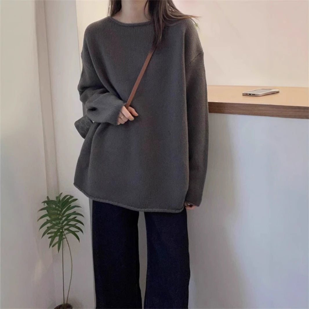 Damen Oversized Strickpullover mit lässigem Schnitt und hohem Kragen Drune