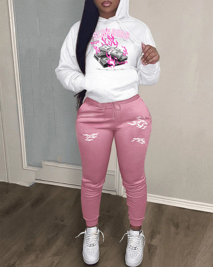 Damen Hoodie und Jogginghose Set mit fesselndem Grafikdesign Drune