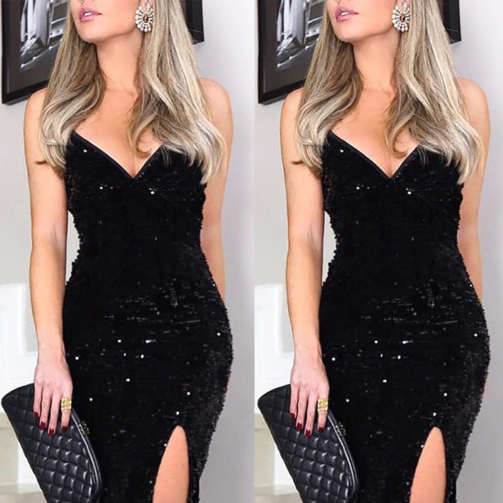 Damen Elegantes und figurbetontes Abendkleid mit hohem Schlitz Drune