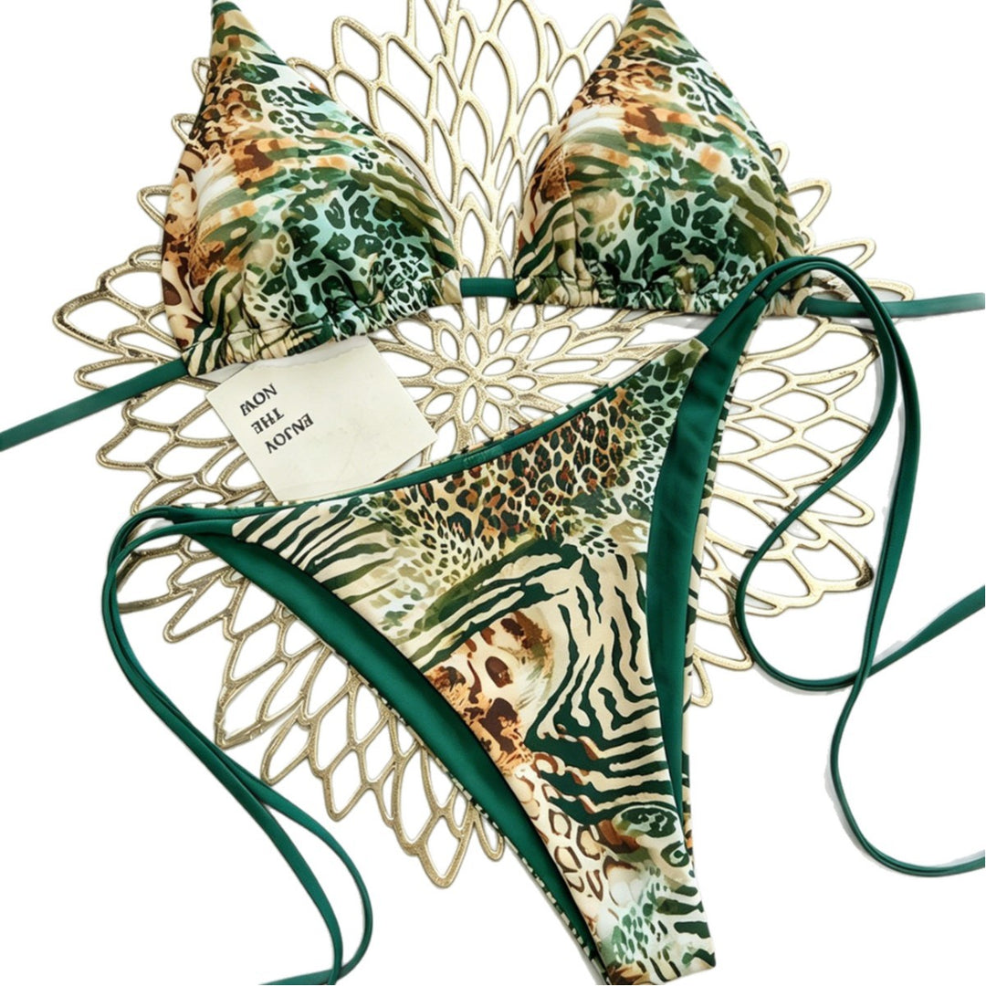 Damen Triangel Bikini mit animalischem Muster und verstellbaren Bändern Drune