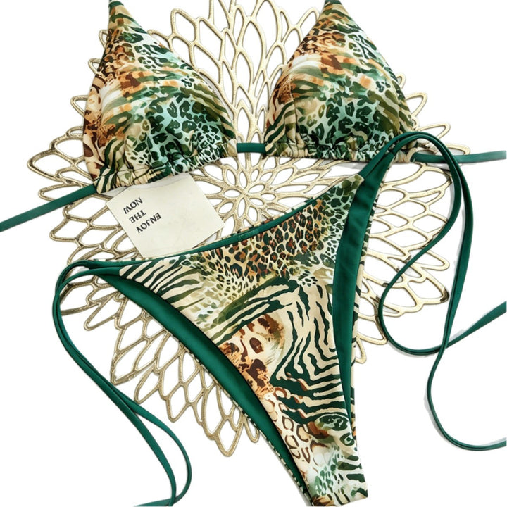 Damen Triangel Bikini mit animalischem Muster und verstellbaren Bändern Drune