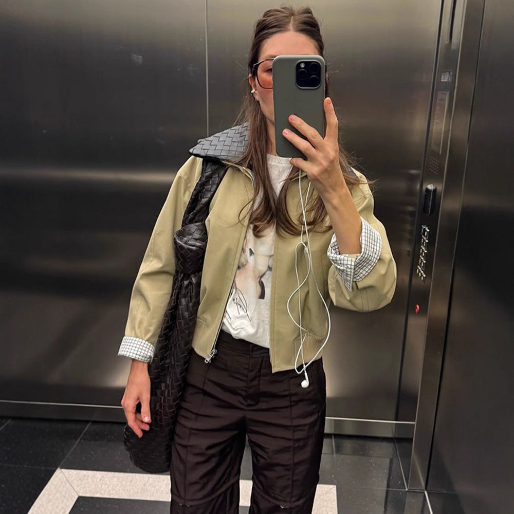 Damen legerer Übergangsjacke mit weichem Innenfutter und Karodetails Drune