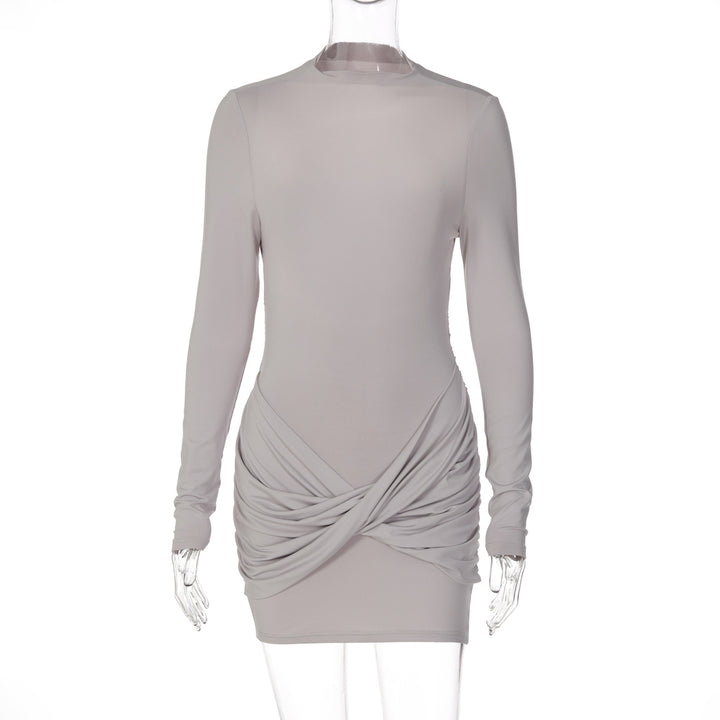 Damen figurbetontes Minikleid mit Rundhalsausschnitt und Raffung Drune
