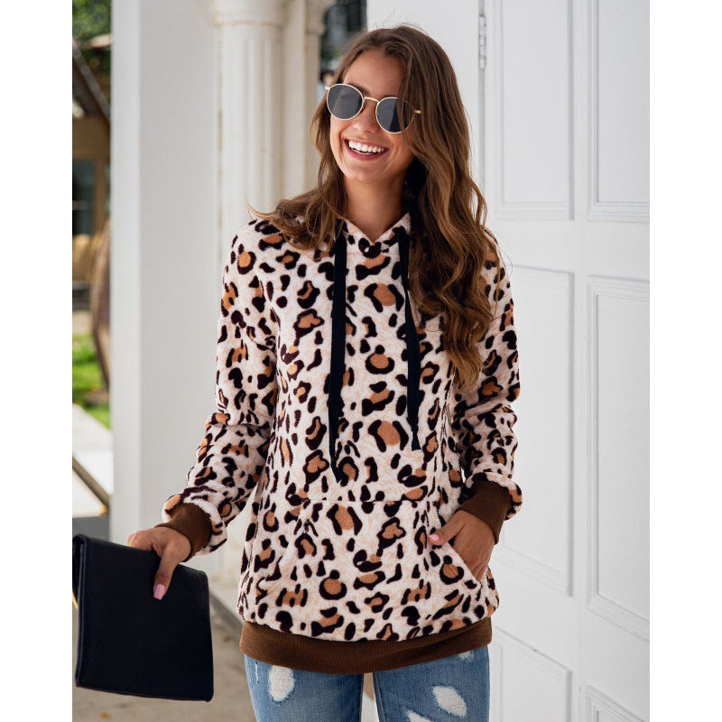 Damen Kapuzenpullover mit trendigem Leopardenmuster Drune