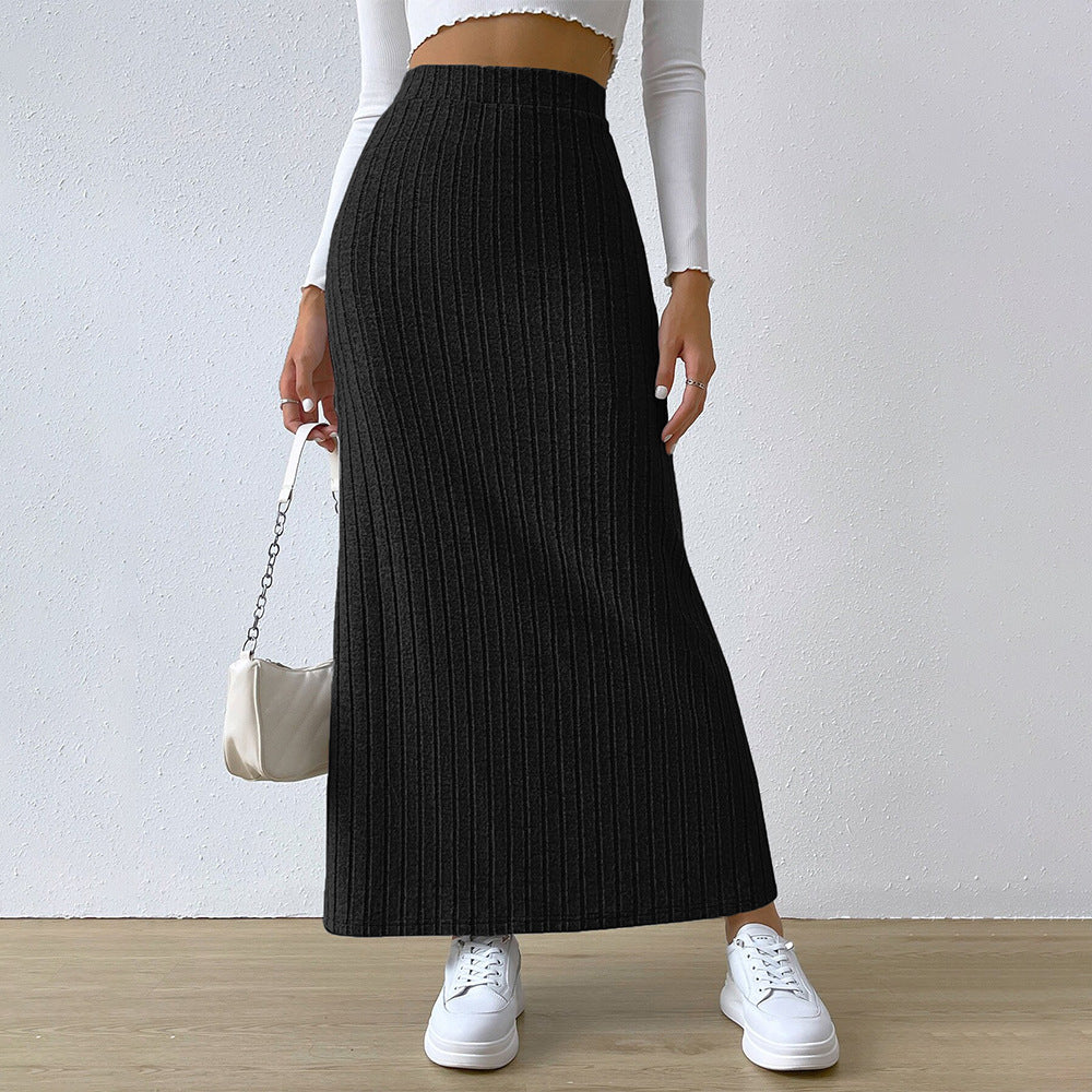 Damen Langer Strickrock mit diagonalen Rippen und hohem Bund Drune