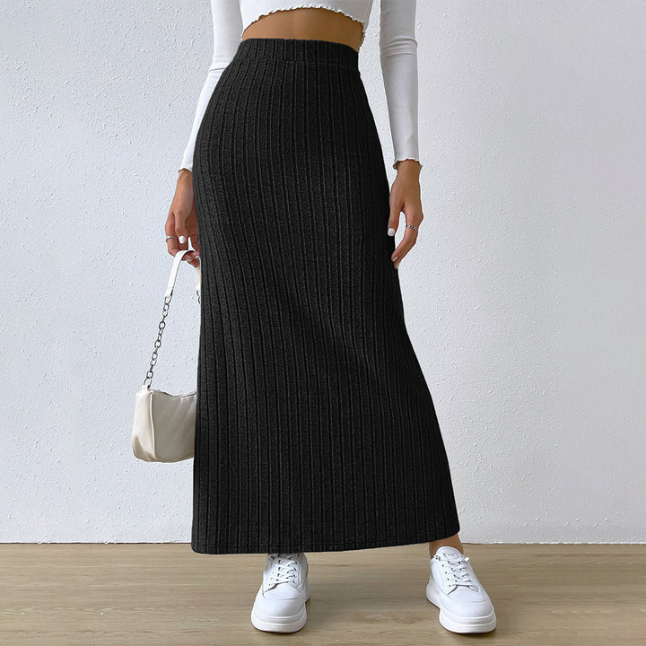 Damen Langer Strickrock mit diagonalen Rippen und hohem Bund Drune