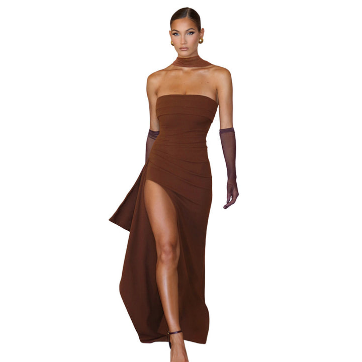 Damen Elegantes Wickelkleid mit hochgeschlossenem Design und kreativer Drapierung Drune