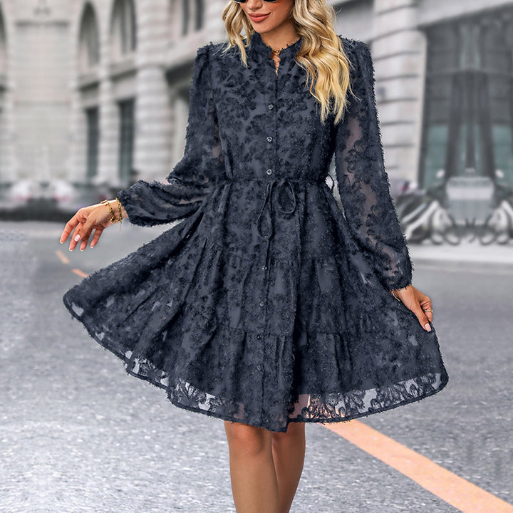Damen Hemdblusenkleid mit Rüschen und elastischem Taillenzug Drune