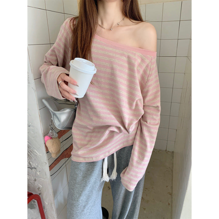 Damen lässiges gestreiftes Langarmshirt Drune
