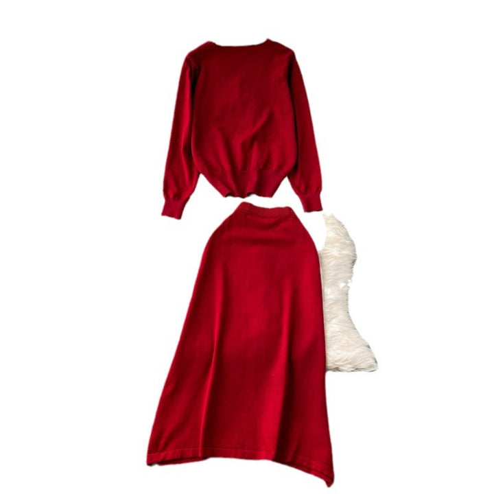 Damen gehobenes Strickset mit V-Ausschnitt und Knopfleiste Drune