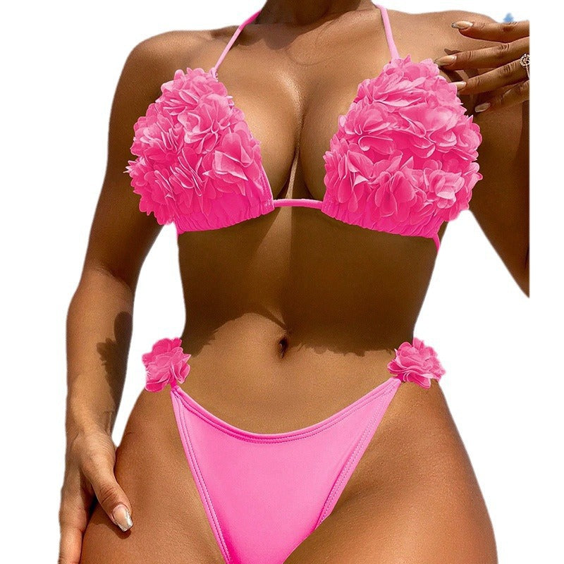 Damen Triangel-Bikini mit floralen Rüschen Drune