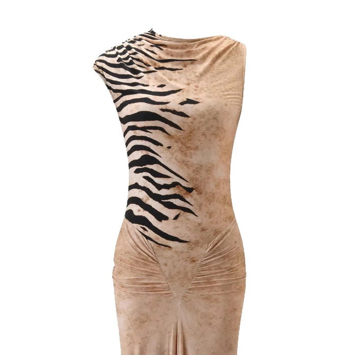 Damen Elegantes Maxikleid mit asymmetrischem Schnitt und Tiermotiv Drune