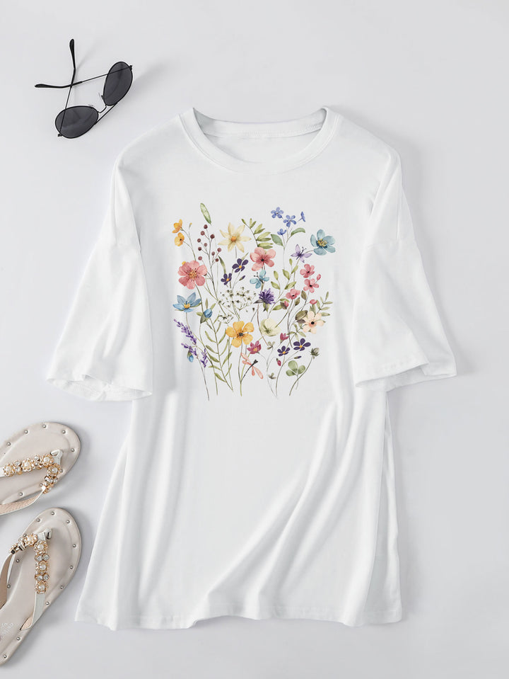 Damen lässiges Sommerblusenshirt mit floralem Druck Drune