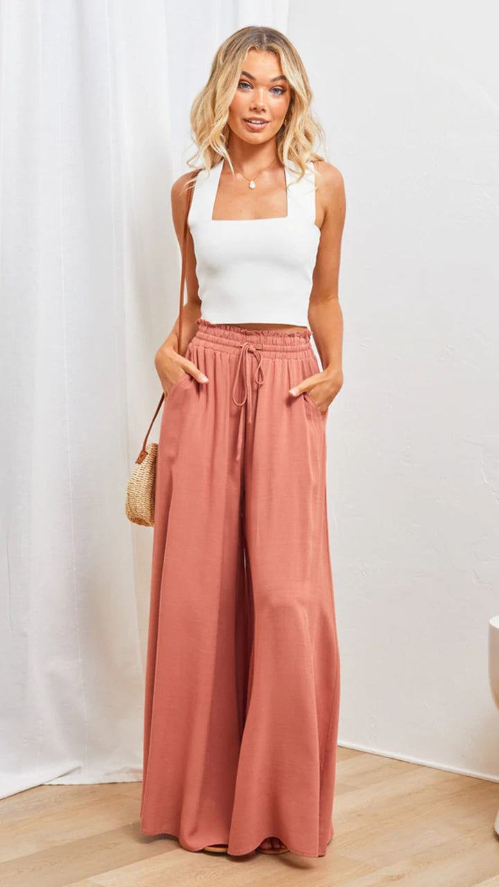 Damen Weite Palazzo-Hose mit elastischem Bund und praktischen Taschen Drune