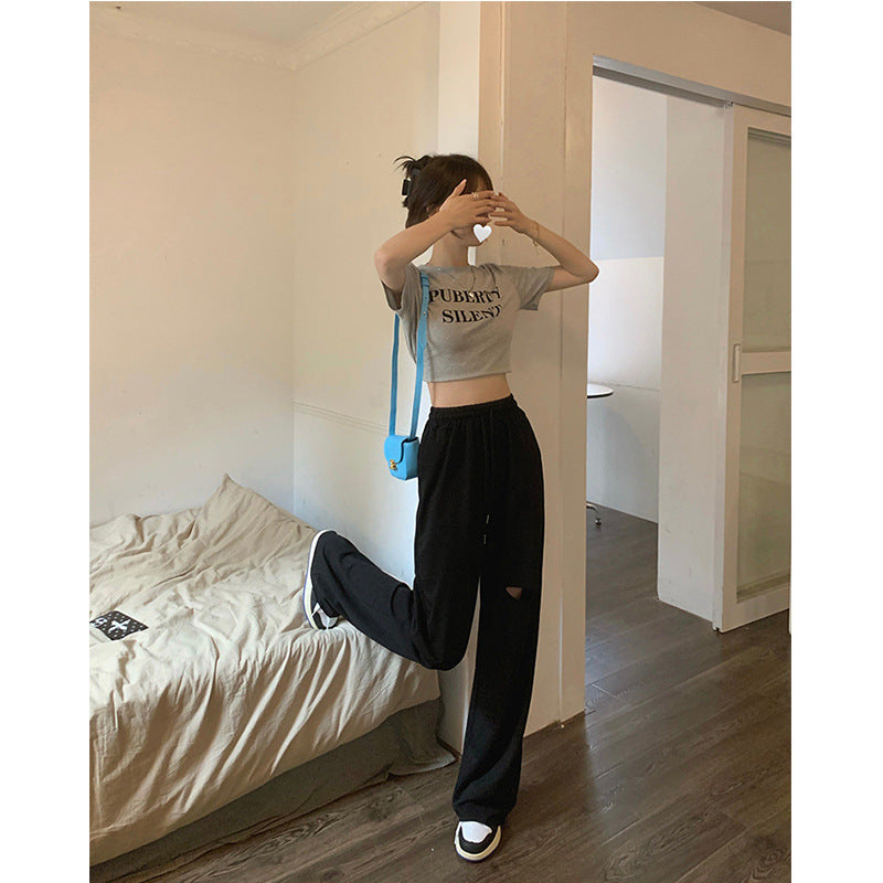 Damen bequeme Freizeithose mit modischen Cut-Out-Details Drune
