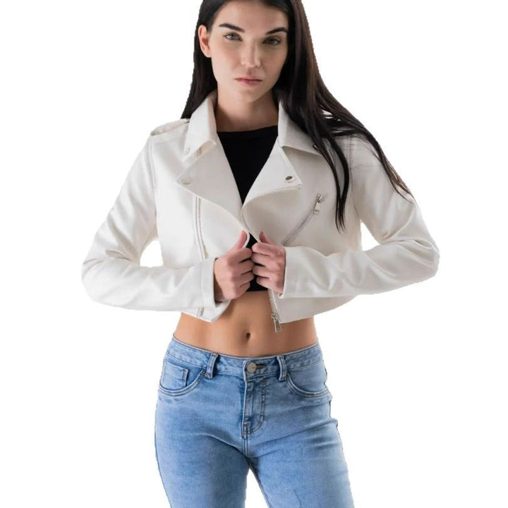 Damen modische cropped Bikerjacke aus Kunstleder Drune
