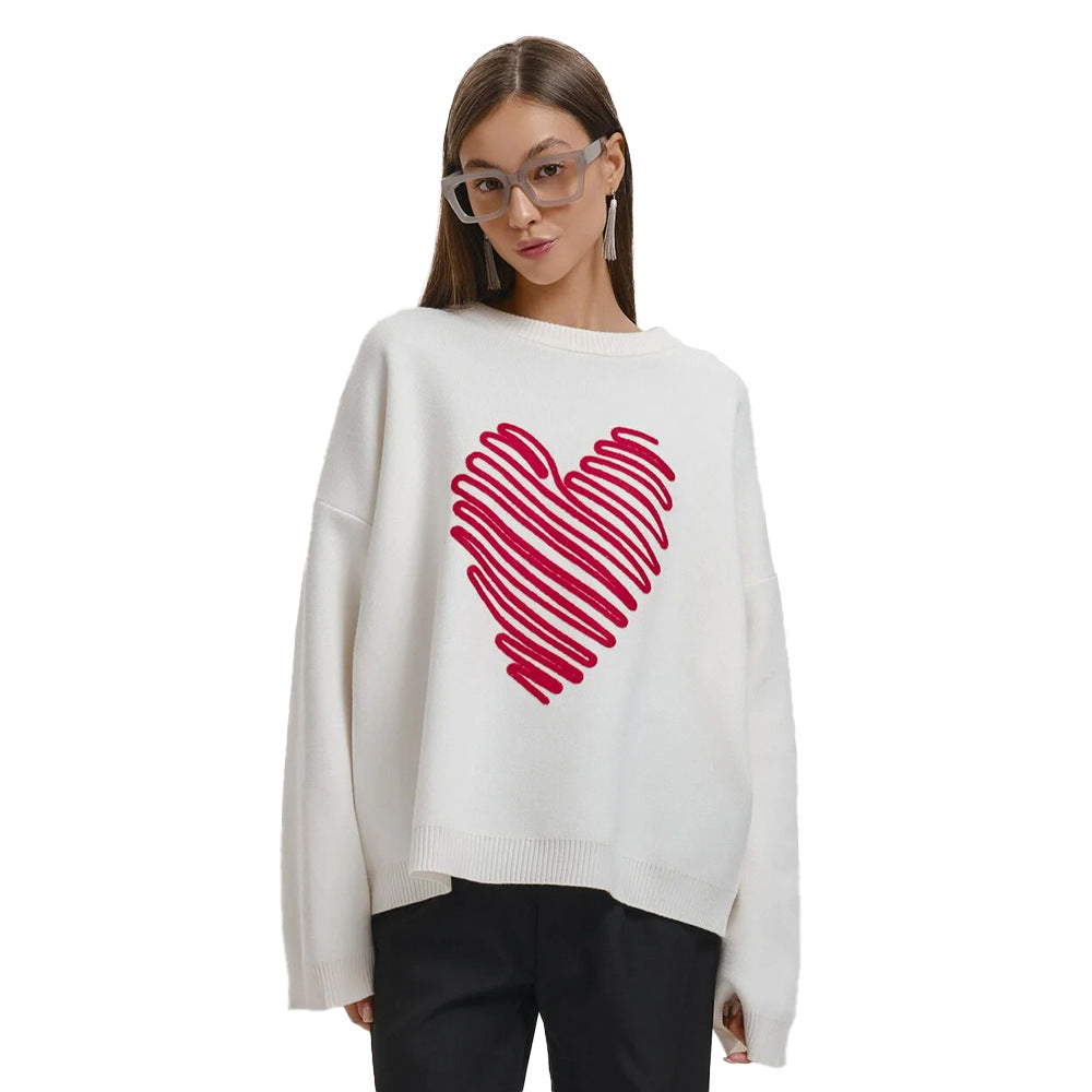 Damen Oversized Pullover mit Herzmotiv und entspanntem Schnitt Drune