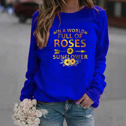 Damen Sweatshirt mit inspirierendem Motiv und Blumenverzierung Drune