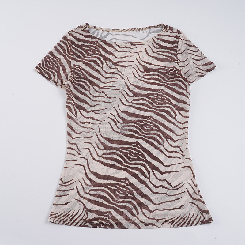 Damen T-Shirt mit tierischem Muster und elastischem Schnitt Drune