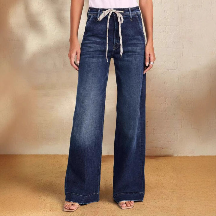 Damen weite Denim-Hose mit hohem Bund Drune