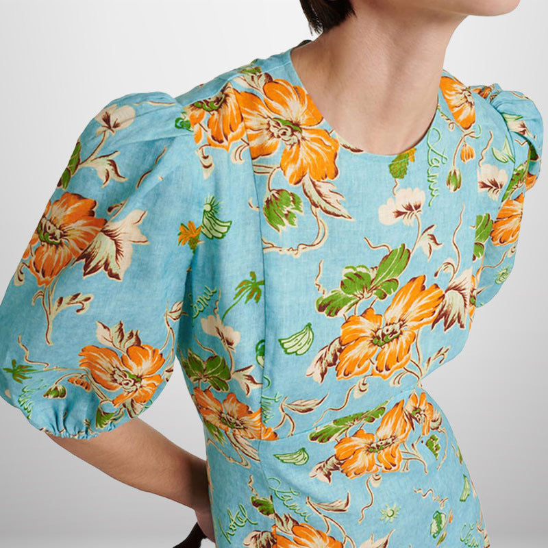 Damen Midikleid mit voluminösen Puffärmeln und floralem Muster Drune
