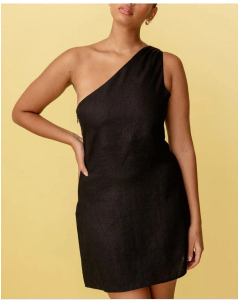 Drune | Einfarbiges Slim Fit One-Shoulder Pendelkleid