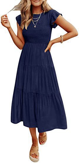 Damen Midi-Kleid mit elegantem geflochtenem Oberteil und leichtem Baumwollrock Drune