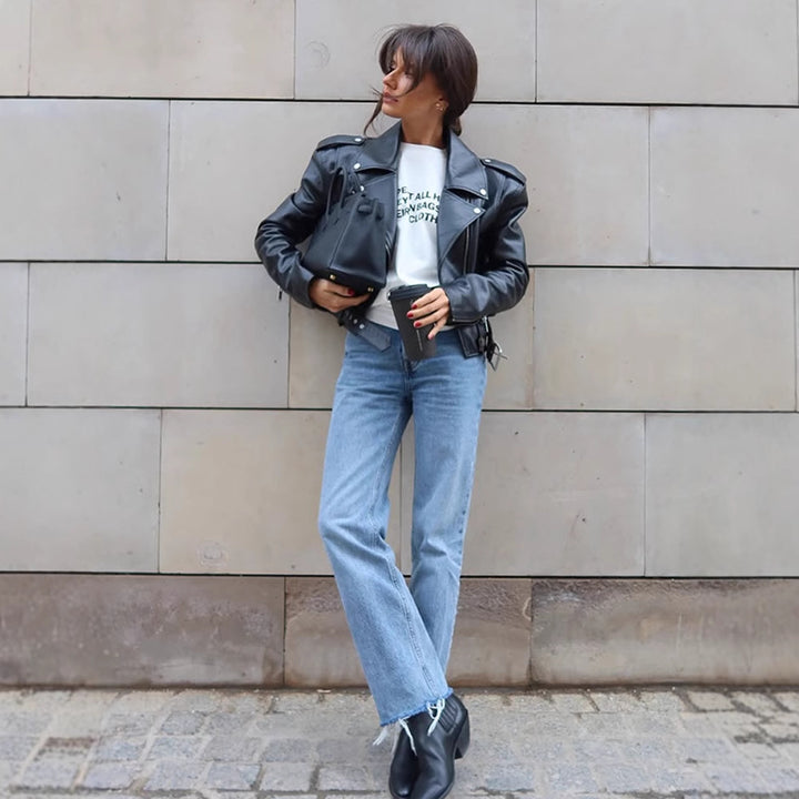 Damen Kunstlederjacke im Biker-Stil mit optimierter Passform Drune