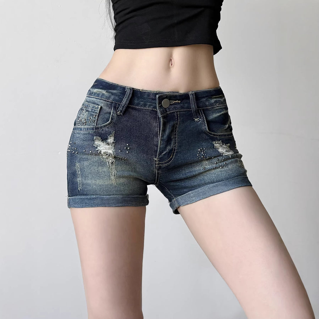 Damen Jeans-Shorts mit funkelnden Akzenten und modischem Design Drune