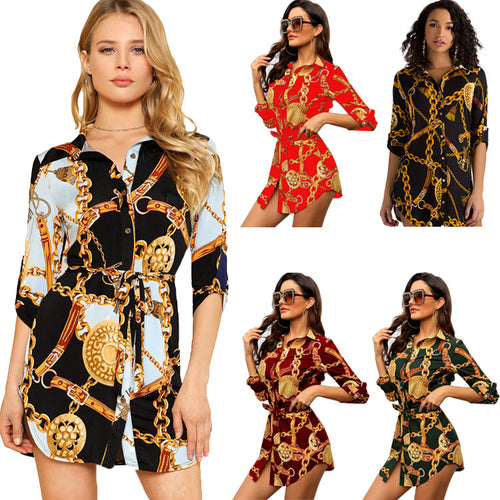 Damen Trendausschnitt Hemdblusenkleid Drune