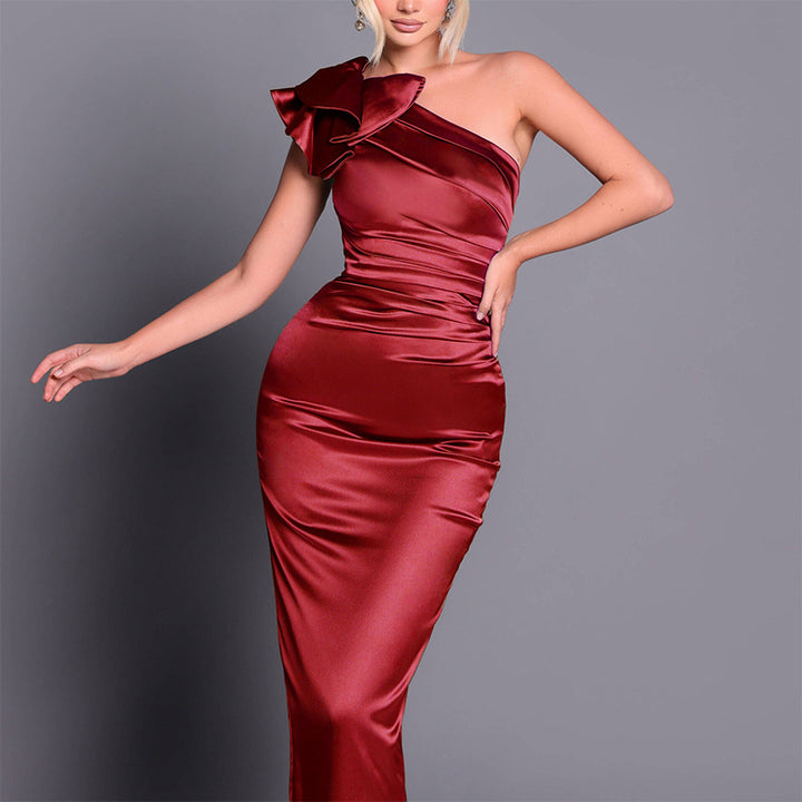 Damen elegantes Wickelkleid mit asymmetrischem Oberteil und Rüschendetails Drune