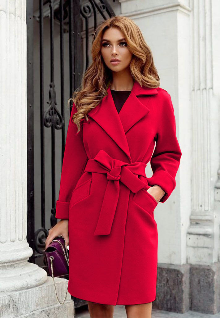 Damen eleganter Trenchcoat mit Gürtel und Taschen Drune