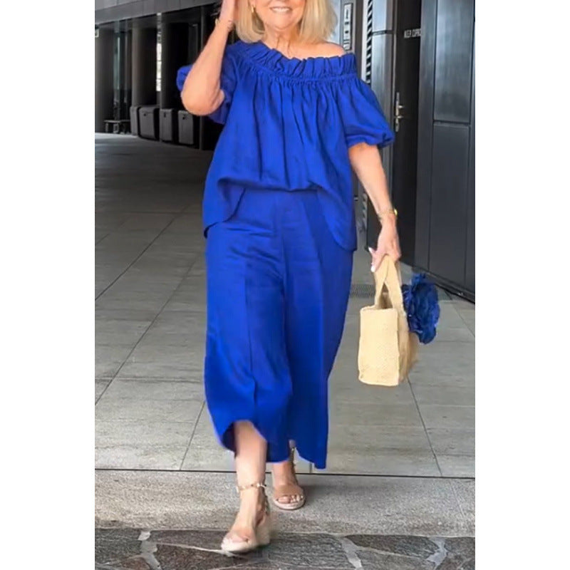 Damen luftige Sommerbluse mit off-shoulder Design und lässigen Ärmeln Drune