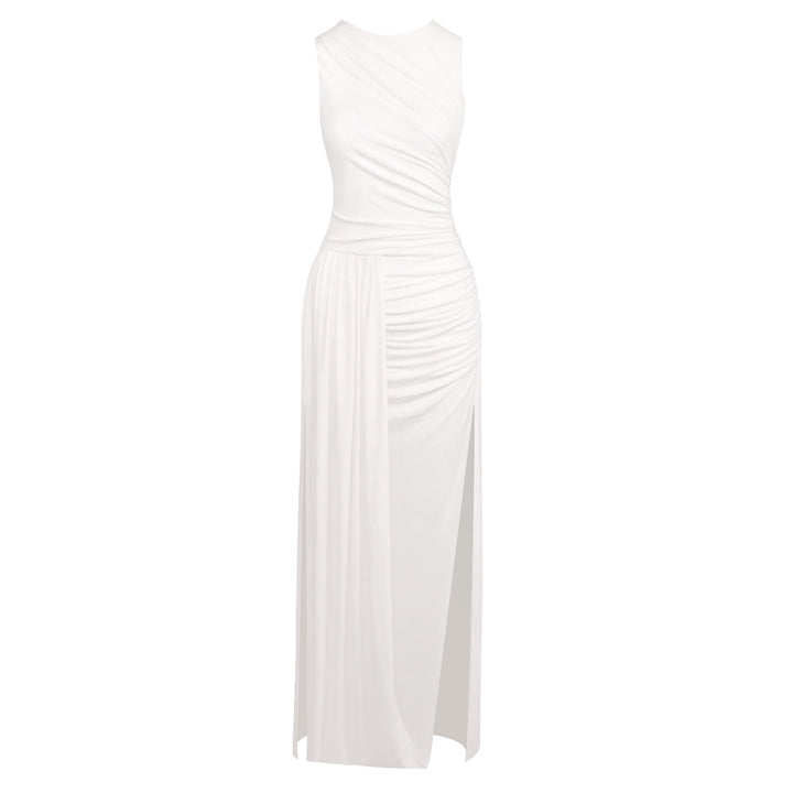 Damen Elegantes langes Kleid mit drapiertem Rock und seitlichem Schlitz Drune