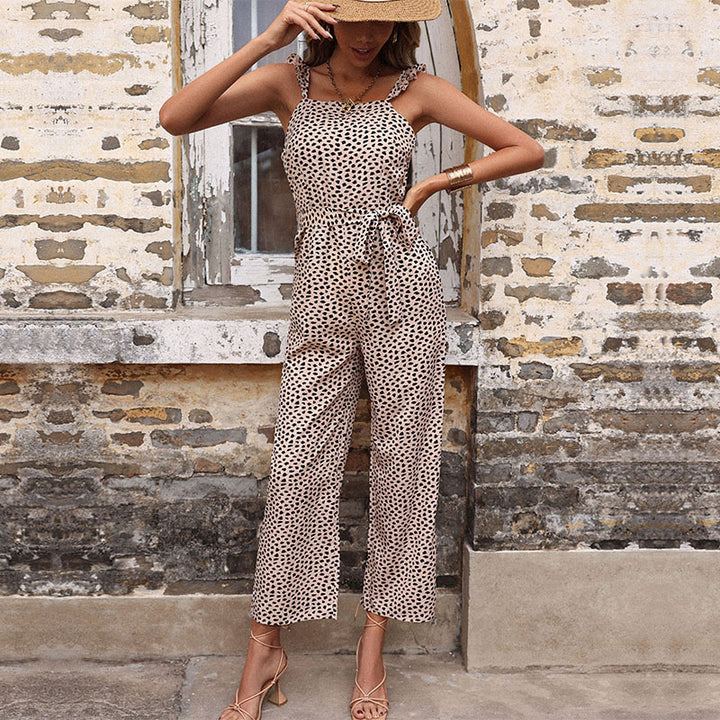 Damen Jumpsuit mit feinem Punktemuster und taillierbarem Gürtel Drune
