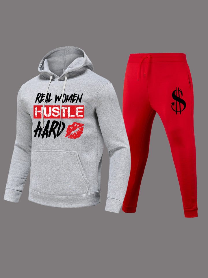 Damen Hoodie- und Jogginghose-Set mit motivierendem Schriftzug Drune