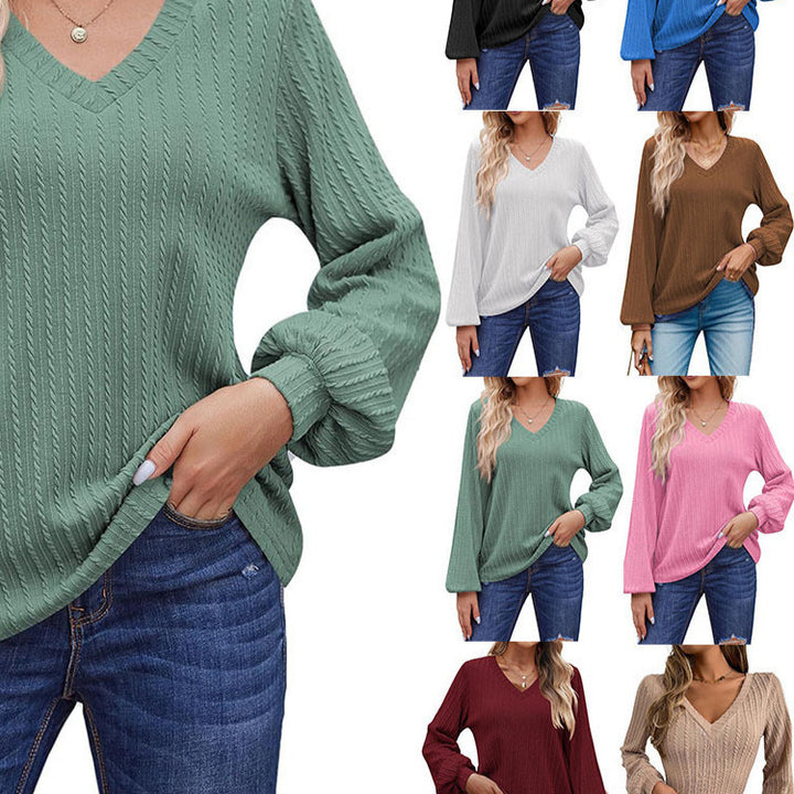 Damen Strickbluse mit feiner Rippstruktur und lässigem V-Ausschnitt Drune