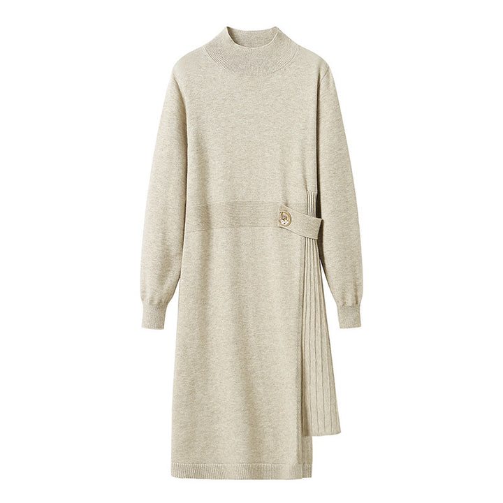 Damen elegantes Strickkleid mit Plissee und kontrastierenden Details Drune