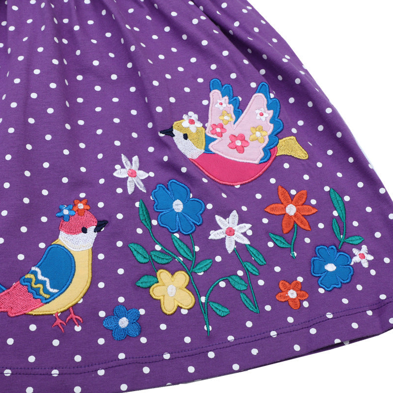Mädchen Sommerkleid mit hübschen Vogel- und Blumenapplikationen Drune