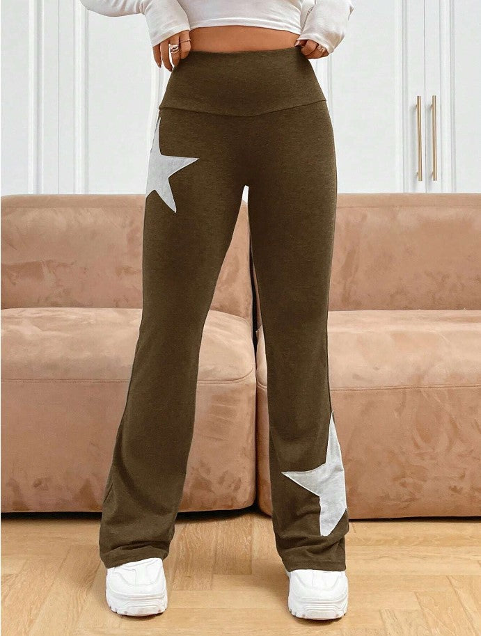 Damen legere Bootcut-Leggings mit Sternen-Motiv Drune